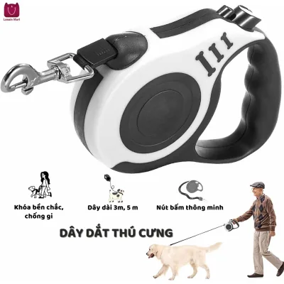Dây xích tự động cho chó và mèo, dài 3m và 5m, móc xoay 360 độ, dây xích cho chó cỡ nhỏ và vừa có tay cầm
