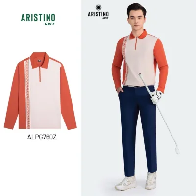 ARISTINO GOLF Áo polo nam dài tay màu cam tay dài dáng tech golf chuẩn golfer ALPG760Z