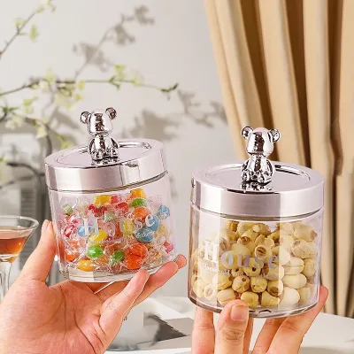 Hũ thủy tinh nắp gấu bạc cao cấp sang trọng, đựng các loại hạt, bánh kẹo, đồ ăn vặt tiện lợi