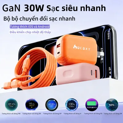 Combo bộ sạc nhanh type c 30w Củ sạc Gan pd27w kèm dây dù 120w cho ip samsung máy tính bảng