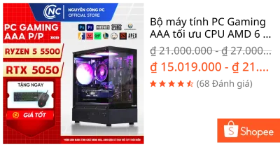 Bộ máy tính PC Gaming AAA tối ưu CPU AMD 6 nhân 12 luồng + RTX 5060 ram 16GB chiến game đồ họa cao - Bảo hành 36TH