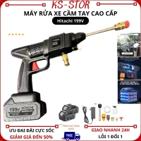 Máy rửa xe mini cầm tay , Hitachi 199V Áp lực mạnh, pin sạc bền bỉ , cao áp máy xịt rửa xe gia đình hitachi có bình tạo bọt pin trâu , giá rẻ full box phụ kiện - Bảo Hành 1 Năm