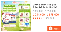 Bỉm/Tã quần Huggies Tràm Trà Tự Nhiên SKINCARE Pants Mega Jumbo M106/L104/XL88/XXL80- Mochica