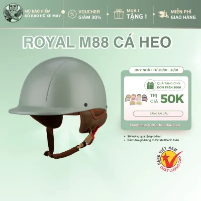 Royal M88 Mint Green Dolphin - Fashionable 1/2 Half Head Helmet, Soft Antibacterial Lining, Qc Standard Safety, Size m L XL - Mihi