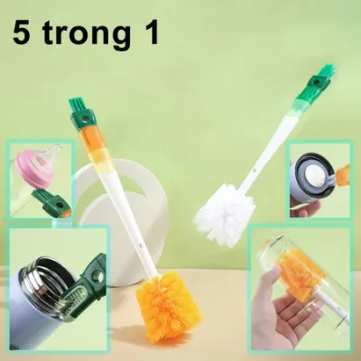Bộ Cọ Rửa Bình Cóc Tay Cầm Dài Đa Năng Làm Sạch Mọi Ngóc Ngách - Màu Cam, Trắng-ZEST