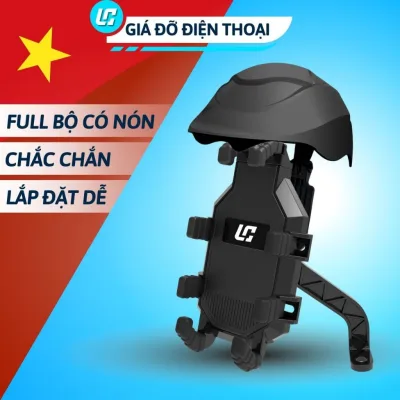 GIÁ ĐỠ, GIÁ KẸP điện thoại LC gắn trên xe máy, xe đạp kèm nón bảo hiểm che nắng, bảo vệ camera điện thoại