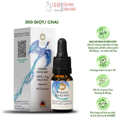 Sunday Natural - Vitamin D3 + K2 Mk7 200 Iu + 15µg Vegan for Children 0-4 Years Old