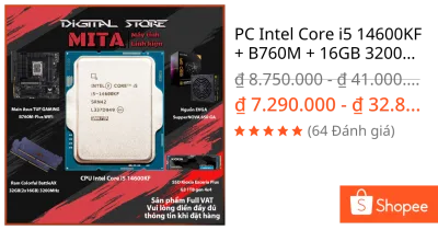 PC Intel Core i5 14600KF + B760M + 16GB 3200Mhz Bộ PC lắp ráp MITA PRICECPU i5 14600fKF New Tray bảo hành 36T