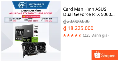 Card Màn Hình ASUS Dual GeForce RTX 5060 Ti 16GB GDDR7 OC Edition - BH 36 tháng