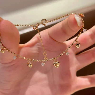 Việt Nam 1 Ngày Giao💕Thép titan không phai màu!Tốt Tốt Tốt Hàng Tốt Tình Yêu Tua Rua Đơn Kim Cương Mặt Dây Chuyền Vòng Tay Ánh Sáng Mới Sang Trọng Cao Cấp Trang Sức Tinh Tế
