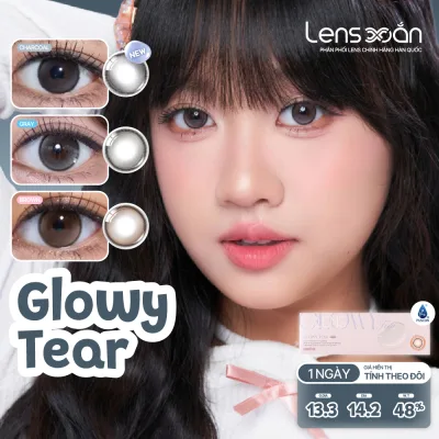 LENS 1 NGÀY giãn tròng LENS XOẮN kính áp tròng cận nâu tự nhiên trong veo có viền tròn mắt OLENS GLOWY TEAR