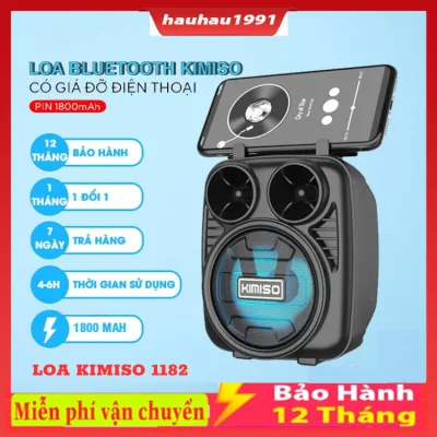 Loa bluetooth không dây Mini Kimiso 1182 ,Bass mạnh,chất lượng âm tuyệt hảo, dung lượng pin lớn, có đèn led nhấp nháy