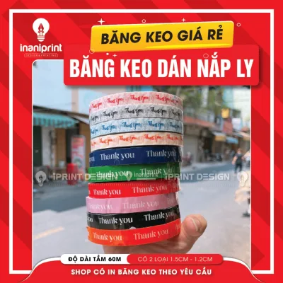 Băng Keo Thank You Dán Nắp Ly Cà Phê, Băng Keo Dán Nắp Hộp, Băng Keo Dán Niêm Phong Sản Phẩm - 1 Cuộn Dài 60m