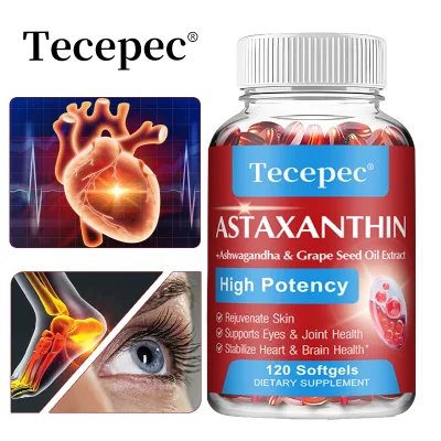 Tecepec Astaxanthin Functional Food Supplement - Supports Cardiovascular Health, Metabolism, and Immune System - 60/120 Capsules