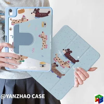 720° Xoay iPad air6 / 5 mini6 / 7 M3 Acrylic pro11 Dachshund dog 2025 iPad mới 11 A16 / 10 thế hệ 2022 Vỏ chống rơi có khe cắm bút Màu xanh lam