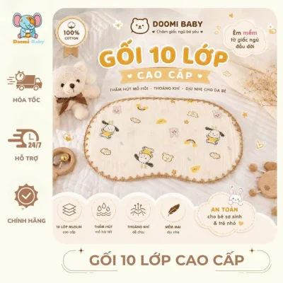 Gối 10 Lớp Cao Cấp Loại 1 Thấm Hút Mồ Hôi Cho Bé - Doomi Baby - HT639