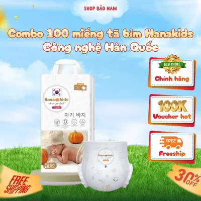 Combo 100 miếng tã bỉm Hanakids hưu cơ cao cấp,công nghệ Hàn quốc chống hăm tốt cho bé