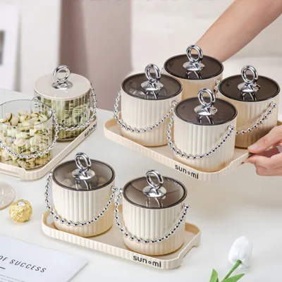 Khay mứt Tết nhựa GANA, khay kẹo Tết hình trụ gợn sóng đựng bánh kẹo, trái cây sấy khô, đồ ăn vặt đậy nắp.