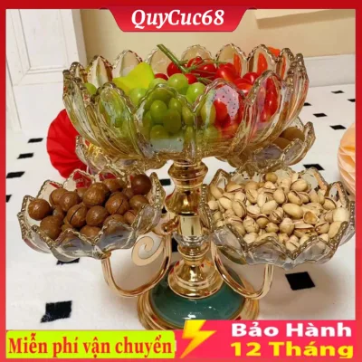 Khay mứt tết, khay đựng bánh kẹo, hoa quả, đồ ăn vặt. Khay mứt 5 cánh sen xoay 360 độ sang trọng