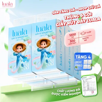 Giấy Rút Đáy Vệ Sinh Luala 1200 Tờ 4 Lớp, Giấy Vệ Sinh Tan Nhanh Trong Nước Không Tắc Bồn Cầu Không Hoá Chất Tẩy Trắng