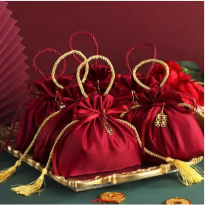 Túi Lụa Đựng Quà 16*17cm,Túi Thổ Cẩm Dây Rút Đựng Trang Sức,Kẹo Cưới -Trung Hoa Sáng Tạo. TÚI LỤA