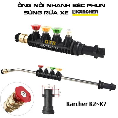 Ống nối nhanh béc phun, thanh nối uốn cong cho máy rửa xe Karcher K2 – K7, lõi ống INOX chịu áp lực cao, độ bền tuyệt đối, siêu chịu lực, kết nối chuẩn, khay đựng béc phun tháo lắp dễ dàng, phụ kiện máy rửa xe Karcher K2, K3, K