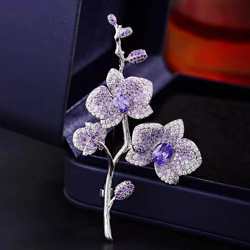 Phụ Kiện Thời Trang Mới Sang Trọng Thanh Lịch Màu Tím Hoa Bướm Zircon Thanh Lịch Thiết Kế Nhỏ Sang Trọng Kẹp Áo Hoa