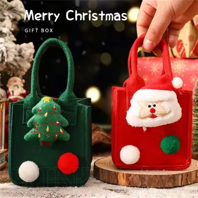 Dễ Thương Túi Đựng Bánh Kẹo / Đồ Ăn Vặt Bằng Vải Nỉ Sức Chứa Lớn Hình Ông Già Noel & Bạn Gái & Trẻ Em Màu Xanh Lá / Đỏ