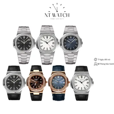 Đồng hồ nam Patek Philippe Nautilus 5711.BBD mặt kính Mineral chống xước viền đinh đá, chống nước dây da đeo tay cao cấp