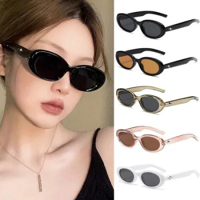 🧚🏻♀️Ganten🧚🏻♀️ 🕶️Y2k Thời Trang Hàn Quốc Ngọt Ngào Mát Cay Cô Gái Kính Mát Nữ Retro Hình Bầu Dục Màu Hồng Kính Bóng Ch