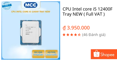 CPU Intel core i5 12400F Tray NEW ( Full VAT )