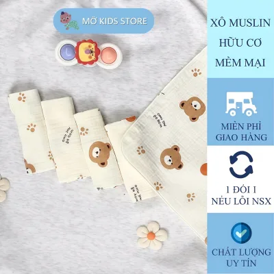 Set 5 khăn sữa và 10 khăn xô sữa muslin 2 lớp và 4 lớp, mềm mịn, thấm hút cho bé size 27x27 cm