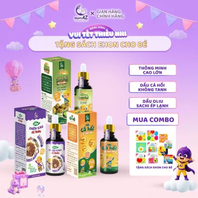 Combo 3 Dầu Ăn Dặm 30ML Cá Hồi, Oliu Sachi Và Chiên Xào 5 Hạt Quý NutriAZ Cho Bé Phát Triển Toàn Diện Nhập Khẩu Châu Âu