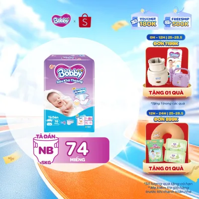 Tã dán sơ sinh Bobby NB70/S54/M46 mới- Lõi nén cotton-soft 3mm