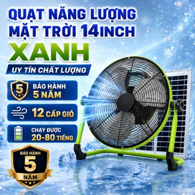 Quạt Tích Điện Năng Lượng Mặt Trời 14 Inch, Quạt Chân Quỳ Tích Điện Chạy 20-80H Sạc NLMT Siêu Mát