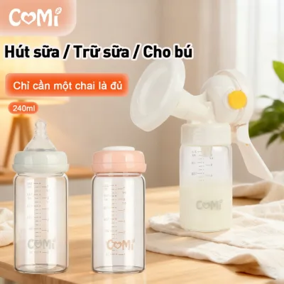 Bình trữ sữa thủy tinh Borosilicate cao Bình sữa cho bé Comi 240ML Chịu nhiệt an toàn bình sữa cho bé