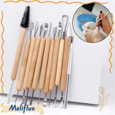 MELIFLUO 11 Bộ Dụng Cụ Tạo Mẫu Điêu Khắc Đất Sét Gốm, Bộ Dụng Cụ Khắc Đất Sét Polymer Hai Mặt, Đa Năng Với Tay Cầm Bằng Gỗ Mịn Dụng Cụ Gốm Nghệ Thuật