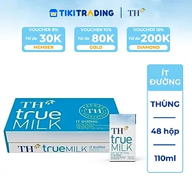 Thùng 48 hộp sữa tươi tiệt trùng TH True Milk ít đường 110ml