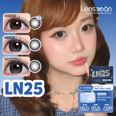 Kính áp tròng cận 6 tháng LENS XOẮN lens giãn tròng đen xanh đậm choco trong Carbon Black/Blue Jean/Deep Choco ISHA LN25