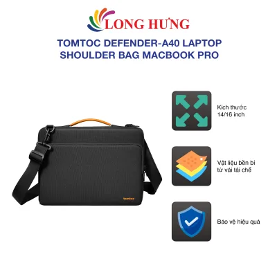 Tomtoc Defender-A40 Shockproof Handbag Laptop Shoulder Bag MacBook Pro - Genuine Product - Smart 3-Compartment Design, 360 Military-Standard Protection ° High-Quality Ykk Zippers
