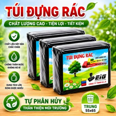 Túi Đựng Rác [COMBO 9 CUỘN] Tự Phân Hủy Size 55cmx65cm Bao Đựng Rác Đen Sinh Học Bảo Vệ Môi Trường