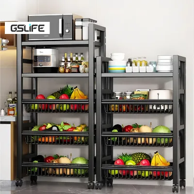 Gslife Multi-Purpose 3/45/ Floor Kitchen Shelf - Place Microwave/Oven, Portable Vegetable Basket with Convenient Wheels