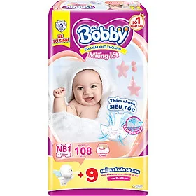 Miếng lót sơ sinh Bobby Newborn 1 - 108 miếng - Tặng 9 miếng Tã dán Sơ sinh size S
