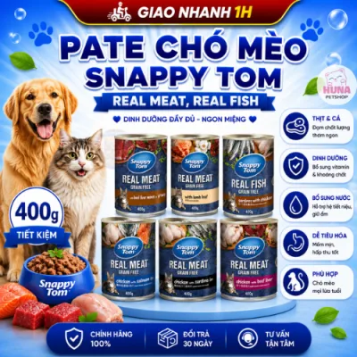 Pate mèo Snappy Tom Lon 400g Real Fish & Real Meat - Thức Ăn Cho Mèo Snappy Tom 400g - Huna