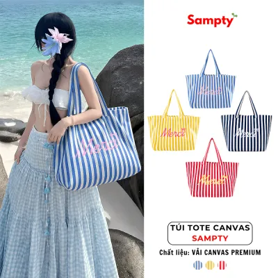 Túi Tote Canvas Premium 𝐒𝐚𝐦𝐩𝐭𝐲 Merci Kẻ Sọc Thời Trang Y2K Sức Chứa Lớn Trend