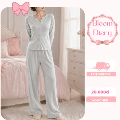 Set Mặc Nhà Nữ Áo Tay Dài Và Quần Dài Chất Thun Cotton Mềm Mịn Form Rộng Vừa, Bộ Đồ Ngủ Nữ Thu Đông Dễ Thương - BD020