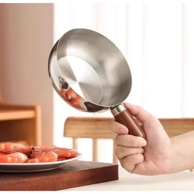 PVN73027 Nồi ( ko kèm nắp) Inox 304 Mini 14cm Tay Cầm Gỗ– Dùng Được Bếp Gas & Bếp Từ, Nấu Mì, Luộc Trứng,Hâm Đồ Tiện Lợi