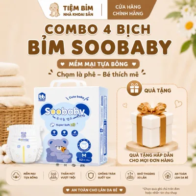 Combo 4 BỊCH Tã/bỉm Soobaby - Tã bỉm organic siêu mềm siêu khô thoáng giúp bé yêu thoải mái cả ngày dài