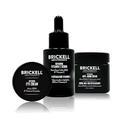 Brickell Men 's Advanced Anti-Aging Skin Care Regular, Night Face Cream, Vitamin C Facial Serum và Kem mắt, Bộ quà tặng chăm sóc da tự nhiên và hữu cơ, thơm, chăm sóc da
