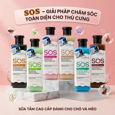 Sữa tắm SOS cho chó mèo , Sữa tắm cho chó enoug SOS ngừa ve rận dưỡng mượt lông 530ml cho thú cưng